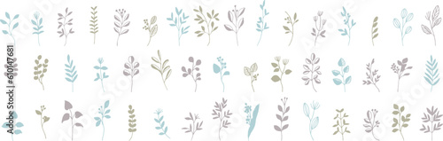 シンプルな草木のベクターイラスト。草木の線画イラストセット。植物のイラストセット。Simple vector illustration of grass and trees. Line drawing illustration set of plants and trees. Illustration set of plants.