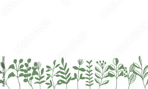                                                                                                                            Simple vector illustration of grass and trees. Line drawing illustration set of plants and trees. Illustration set of plants.