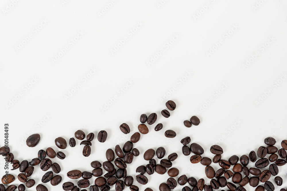 top view of coffee beans on white table top view of coffee beans on white table