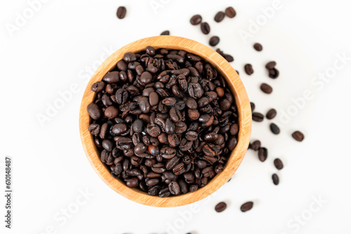 top view of coffee beans on white table