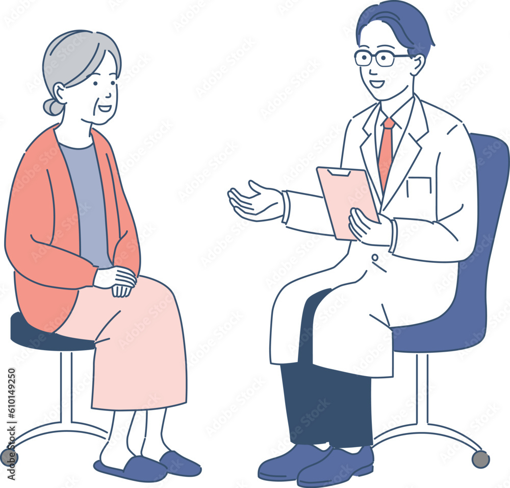 診察する医者と高齢者の女性