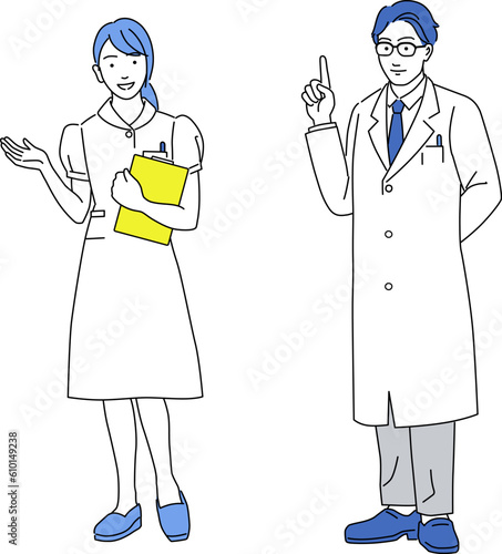 医者と看護師の全身イラスト