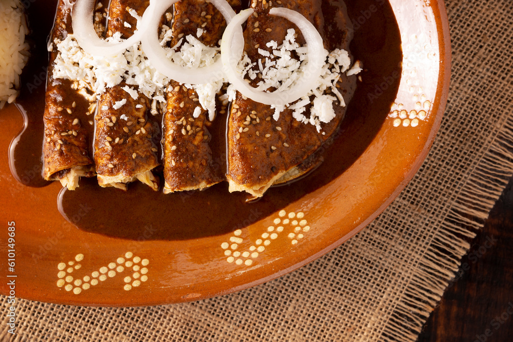 Enchiladas de Mole. Also known as mole poblano enchiladas, they are a
