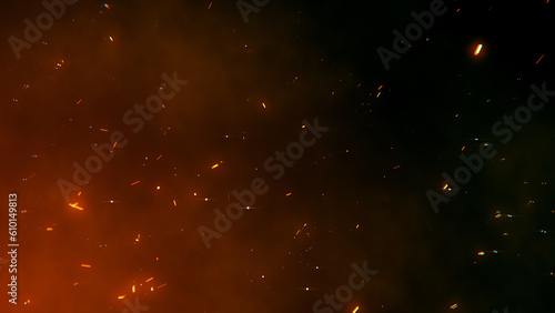 Abstract Dark Shiny Red Orange Glowing Smoky Random Glitter Sparkle Particle Of Fire Effect Background
