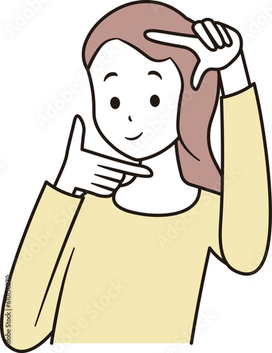 カギカッコを手で表現している日本人女性のイラスト素材