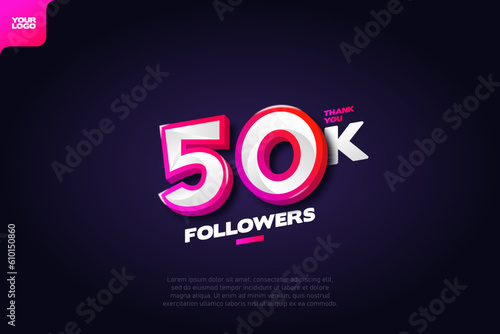 Thank you 50K Followers with Dynamic 3D Numbers on Dark Blue Background