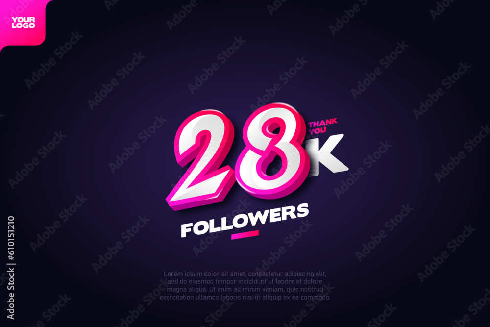 Thank you 28K Followers with Dynamic 3D Numbers on Dark Blue Background Thank you 28K Followers with Dynamic 3D Numbers on Dark Blue Background