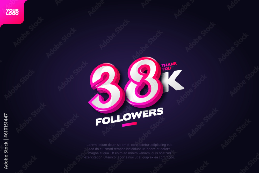 Thank you 38K Followers with Dynamic 3D Numbers on Dark Blue Background Thank you 38K Followers with Dynamic 3D Numbers on Dark Blue Background