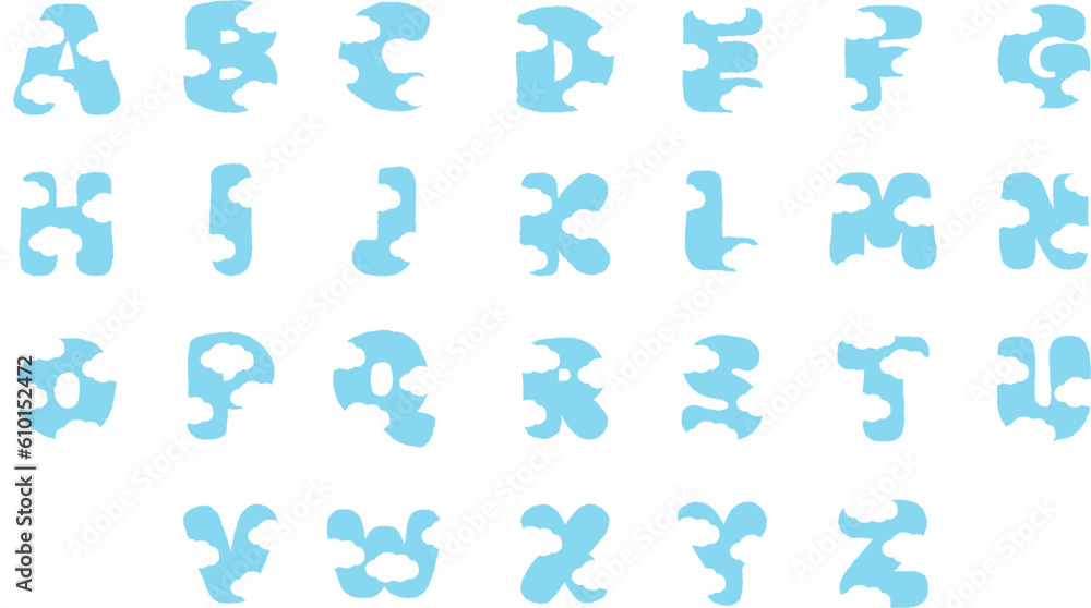 Illustration of A to Z alphabet letters in cloud pattern for brand logo, font, typography, calligraphy, initials, name design, social media post, print, sticker, decoration, shirt print, summer Illustration of A to Z alphabet letters in cloud pattern for brand logo, font, typography, calligraphy, initials, name design, social media post, print, sticker, decoration, shirt print, summer
