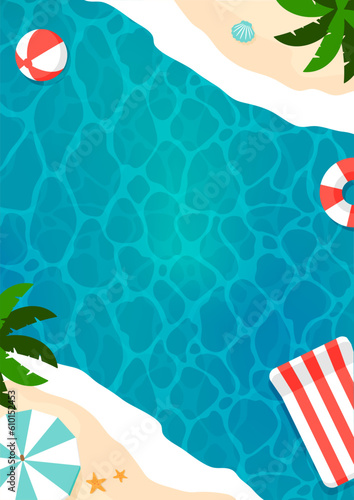 Summer beach vector banner illustration (overlooking view )