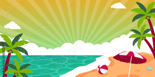 Summer beach vector banner illustration
