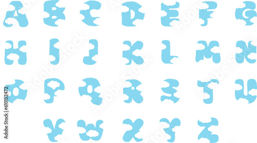 Illustration of A to Z alphabet letters in cloud pattern for brand logo, font, typography, calligraphy, initials, name design, social media post, print, sticker, decoration, shirt print, summer