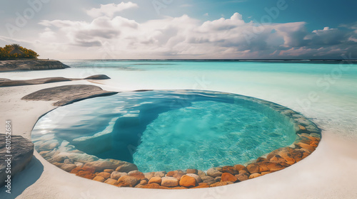 tropical swimming pool in beach ai generative
