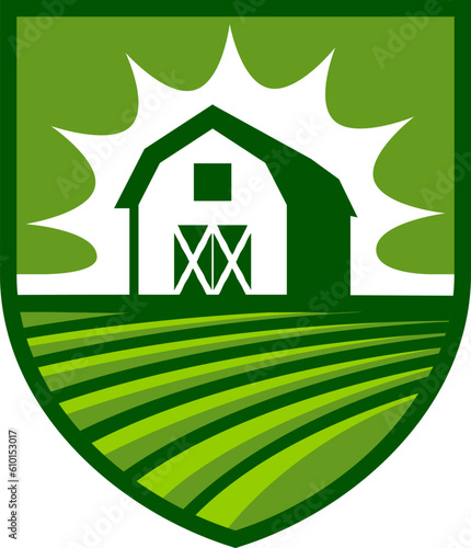 Farm house livestock with shield emblem logo icon concept.