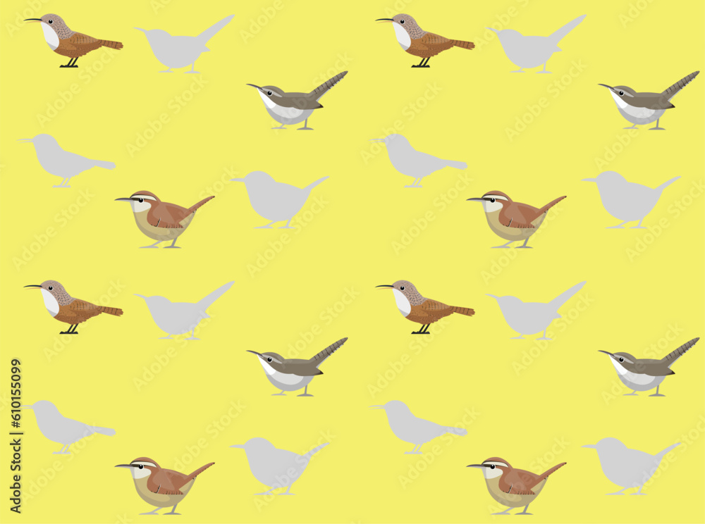 Fototapeta premium Bird Carolina Wren Cute Cartoon Seamless Wallpaper Background