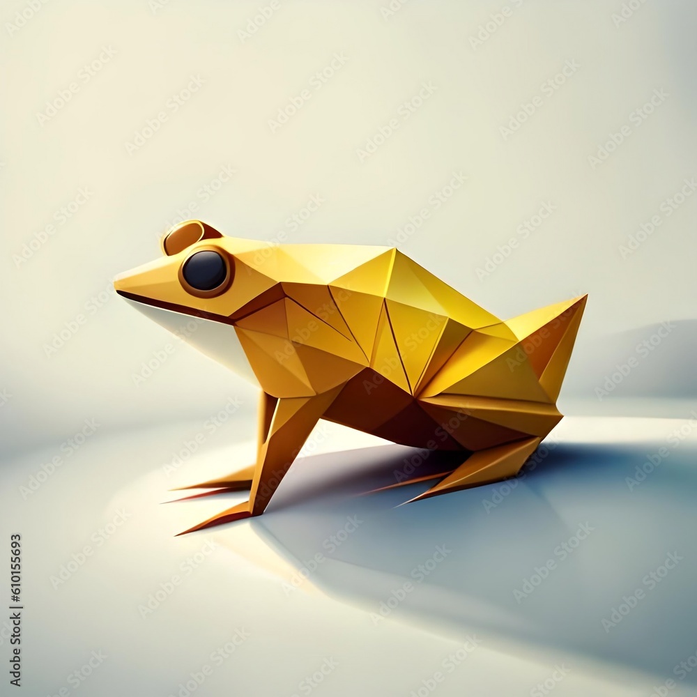Gold yellow frog drawing paper folding illustration design with polygon ...