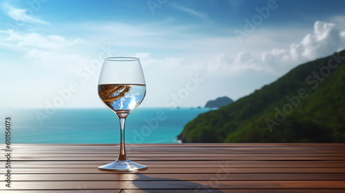 cocktail with ocean background ai generative