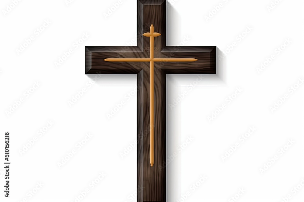 plain wooden cross on a white background Generative AI