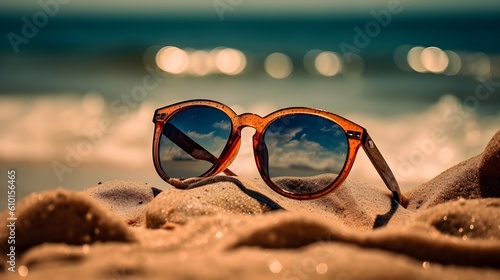 Wallpaper Mural Fancy trendy modest brown color reflective lens fashionable attractive sun glasses at the beach, lost and found concept, missing person, drown, vacation or luxury concept. Generative AI technology. Torontodigital.ca