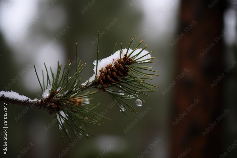 snow-covered pine tree branch Generative AI