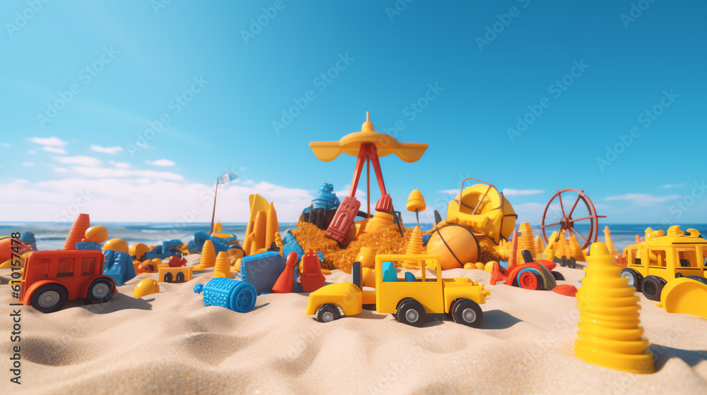 Fototapeta premium beach toys in summer beach ai generative