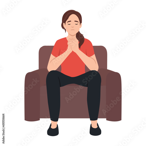 Praying, asking for God help concept. Young girl with folded hands and closed eyes, crying, asking for forgiveness, repenting, regretting, religious woman shriving