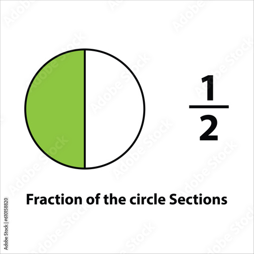 Fraction of the divided into slices. Fractions for Vector flat outline icon. isolated on white background. illustration. Fractions of the shapes 1 by 2 vector images