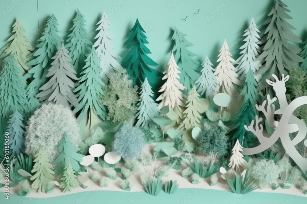 paper cut forest with intricate trees Generative AI