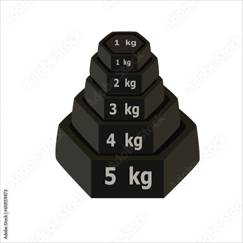 Weight Stones 1 kg to 5kgs. vector illustration. weight measuring stone. on white background. Weight block. Simple flat illustration.