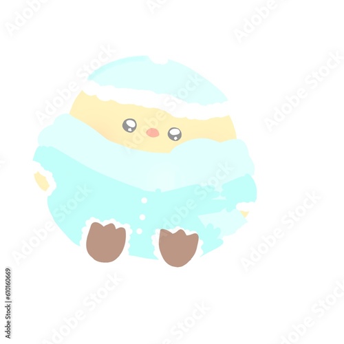 Illustration of a yellow chick cartoon character wearing a sweater