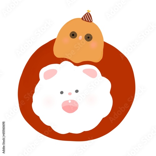 Illustration of a white puppy cartoon character with a little ghost