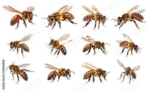 Collection of bee isolated on white background with AI generated. © Pisit