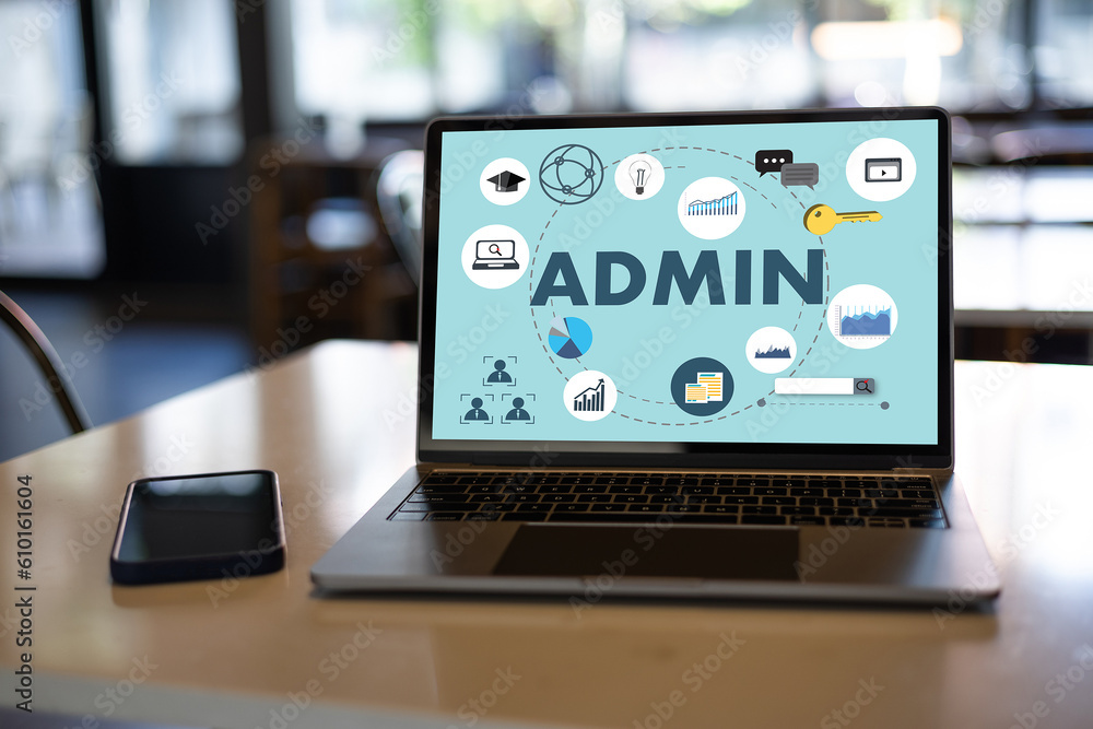Office Business admin word in office assistant marketing on laptop Office Business admin word in office assistant marketing on laptop