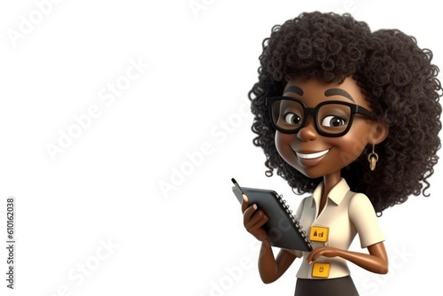 Black Female Accountant White Backdrop Isolated Very Happy With Copy Space Generative AI photo