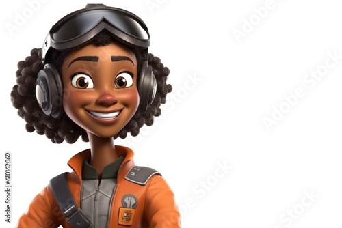 Black Woman Aerospace Engineer White Backdrop Isolated Smiling With Copy Space Generative AI photo