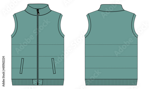 Green color sleeveless vest vector illustration template for men Isolated on white background