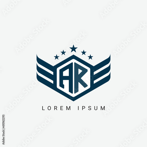 Alphabet letter AR, RA, A, R logo hexagon shape concept with wings ornament silhouette