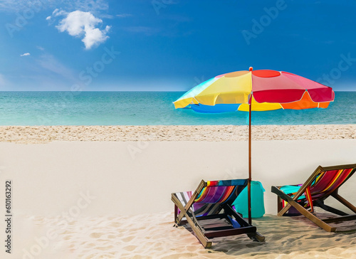 Beautiful outdoor tropical beach sea ocean with umbrella chair