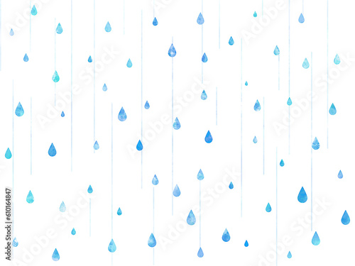 背景画像 バックグラウンド 透過 PNG 素材 手書き 水彩 雨 雫 青色 梅雨 6月 水
