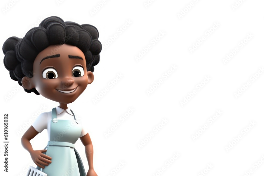 Black Female Maid White Backdrop Isolated Smiling With Copy Space Generative AI Black Female Maid White Backdrop Isolated Smiling With Copy Space Generative AI