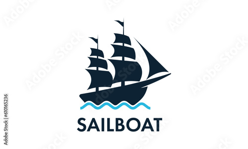 sailboat at sea. Sailboat on the waves. Sailboat logo