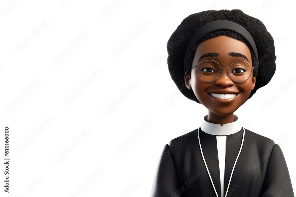 Black Woman Priest White Backdrop Isolated Very Attractive With Copy Space Generative AI Black Woman Priest White Backdrop Isolated Very Attractive With Copy Space Generative AI