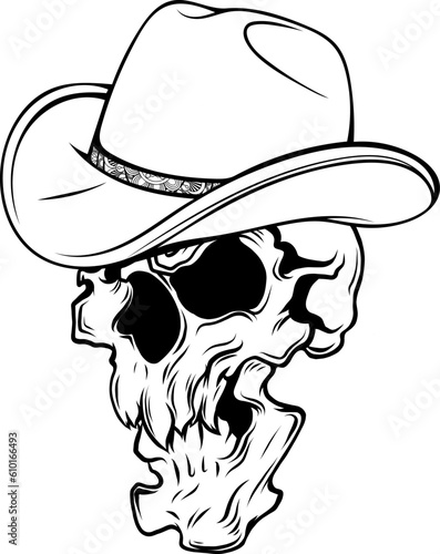 vector illustration of Skull cowboy monochrome on white background