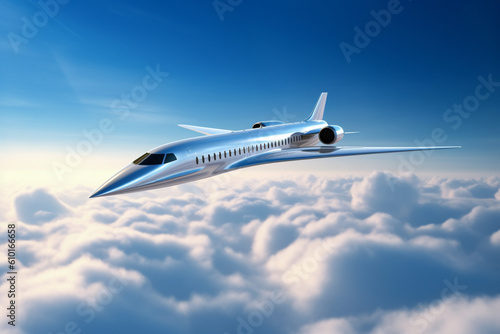 Illustration of a supersonic passenger jet. Generative AI.  photo