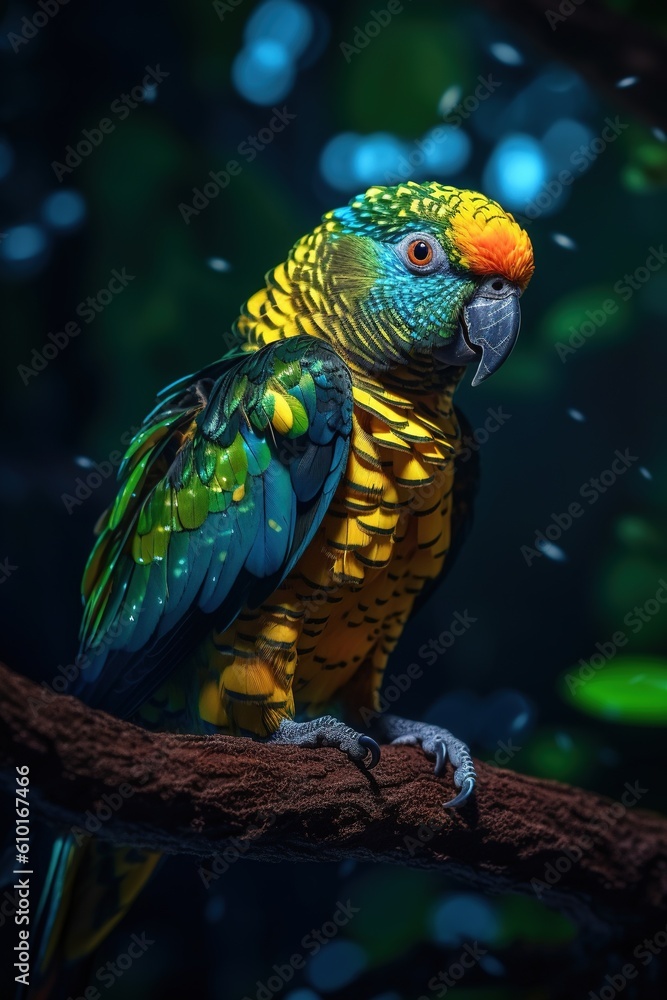 Fototapeta premium Parrot on a branch. Generative AI.