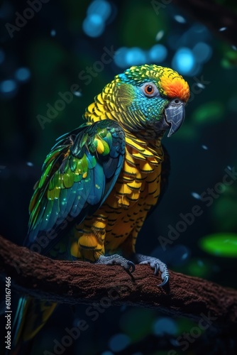 Parrot on a branch. Generative AI.