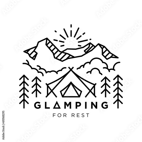 glamorous camping vintage monoline vector illustration