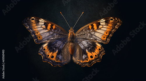 Butterfly closeup with dark background generative ai