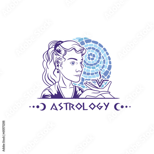 Astrology woman logo, template design