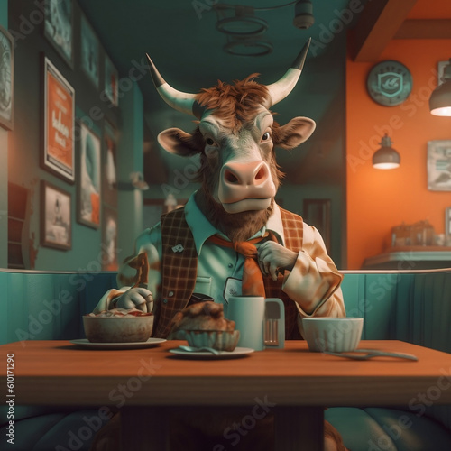 bull having breakfast photo